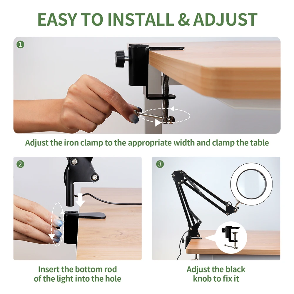 72 LEDs Illuminated Magnifier 3 Colors Warm White Light LED Magnifying Glass For Nail Art Manicure Tattoo Makeup Beauty Salon