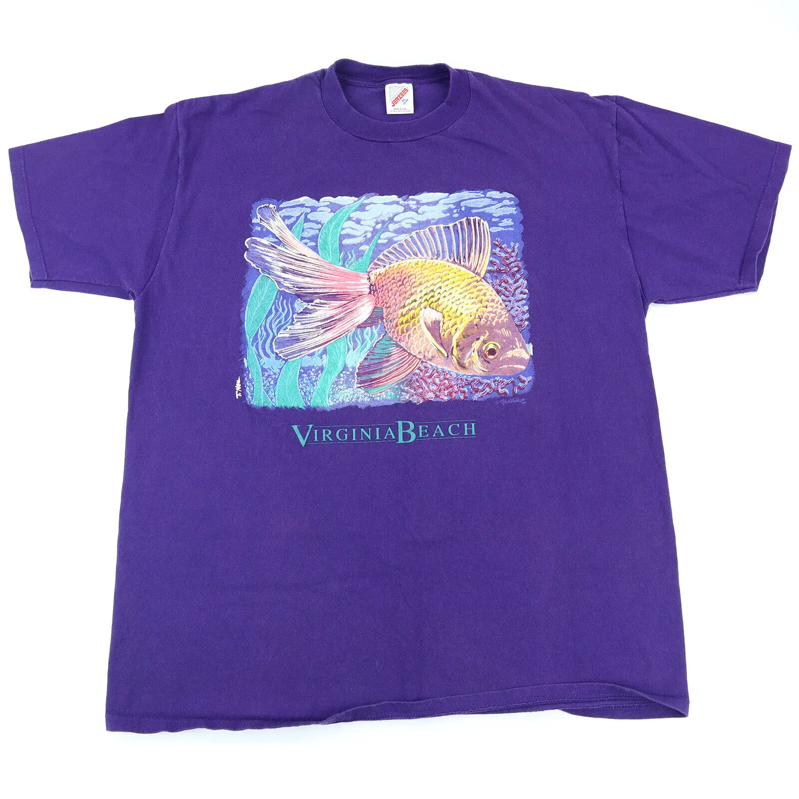 Vintage 1989 Virginia Beach Fish Puff Print T Shirt Men's Size XL Purple  Cotton - AliExpress