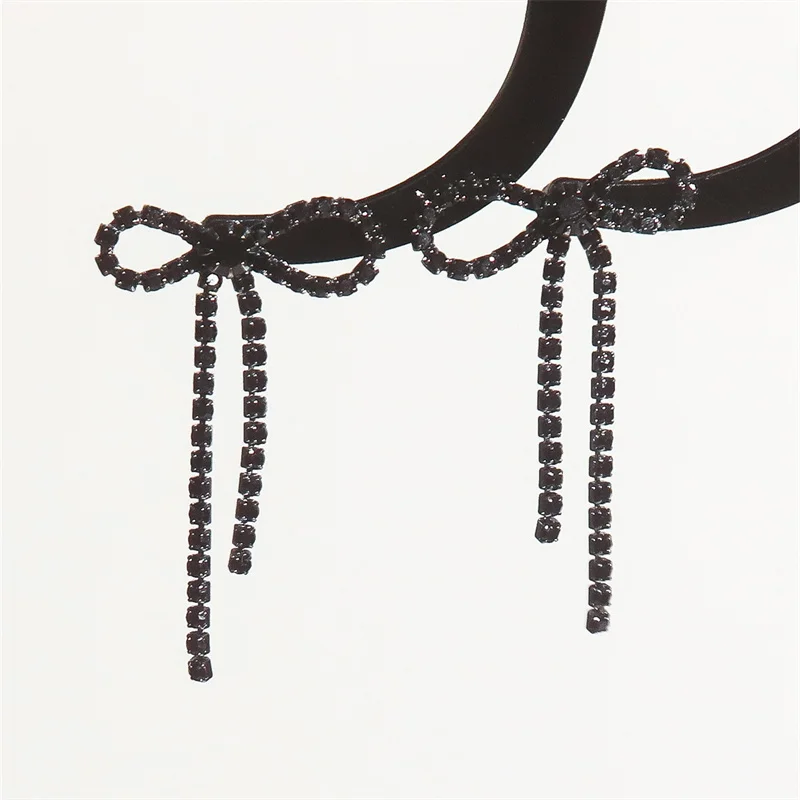 Rhinestone Bowknot Drop Earrings Women Multicolor Bow Tassel Dangle Earring Girls Wedding Party Jewelry Gift