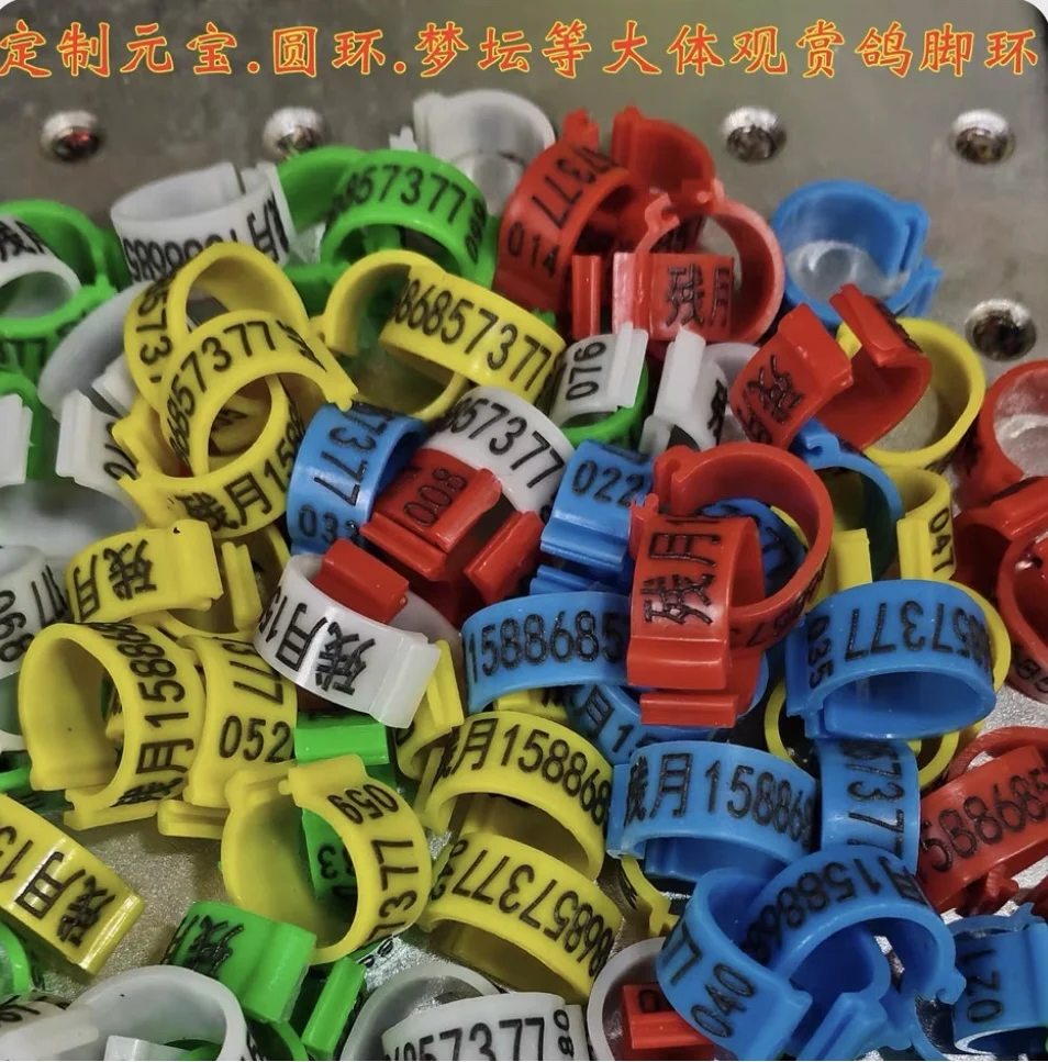 Personalized 50PCS 12MM Plastic Bird Bands Rings, Foot Round Tag Clips, Laser Engraved