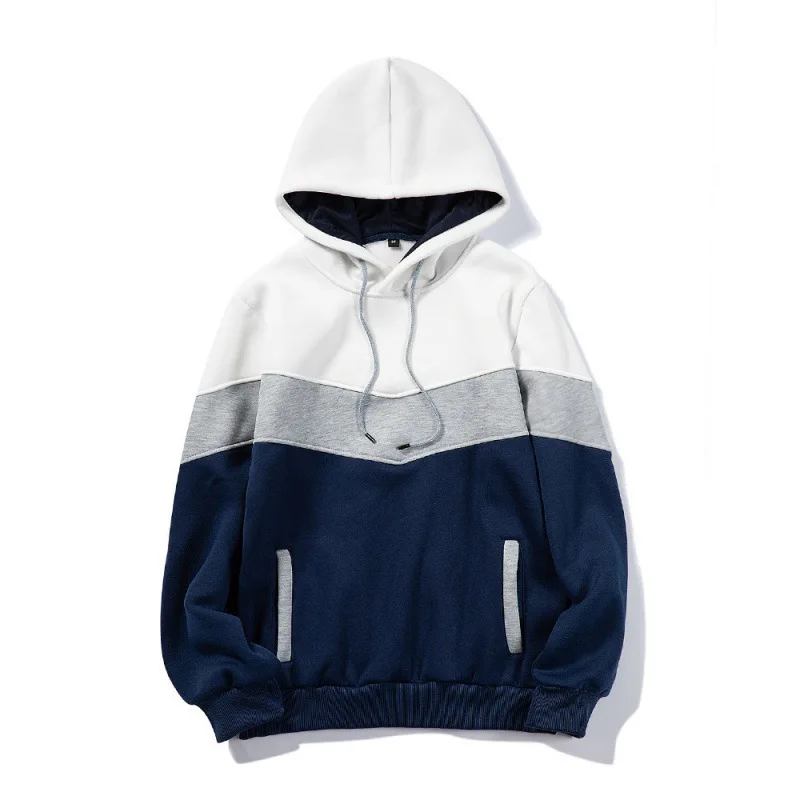 Men's Patchwork Hoodie Outdoor Casual Sportswear Street Fashion Men's Fleece Thermal Hooded Sweatshirt Fall Winter Black