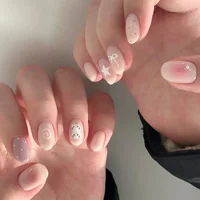 24PCS Cute Red Bowknot Short Oval Press on Nail with Glue Cartoon Cat Glossy French Fake Nails for Girls Wearable Ins Nail Tools 5