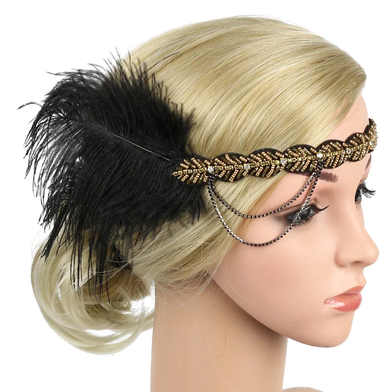 1920s Great Gatsby Party Costume Accessories Set 20s Flapper Feather Headband Pearl Necklace Gloves Cigarette Holder 4 Pcs Set
