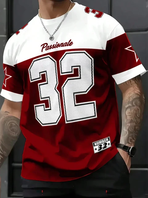 2025 new in Men NO.32 Print  American Style T-Shirt Man Short Sleeve O- Neck sport Tee Vintage Basketball T-shirt Men Clothes 5