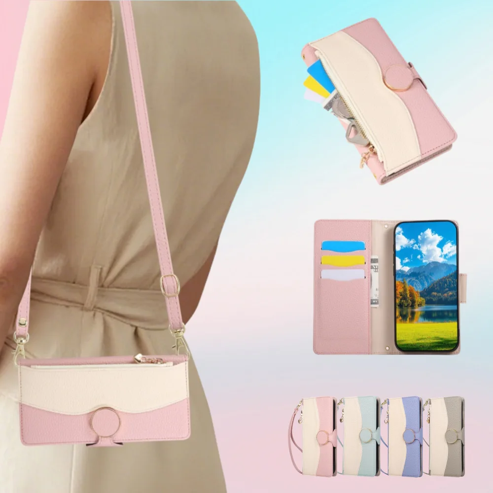 Leather Crossbody Shoulder Bag with Zipper Pocket and Wrist Strap Wallet