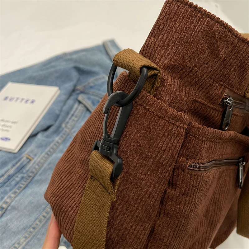 Large Capacity Corduroy Shoulder Bags Solid Soft Cotton Leisure Or Travel Bag for Women Fashion Satchels  Winter Package 2023