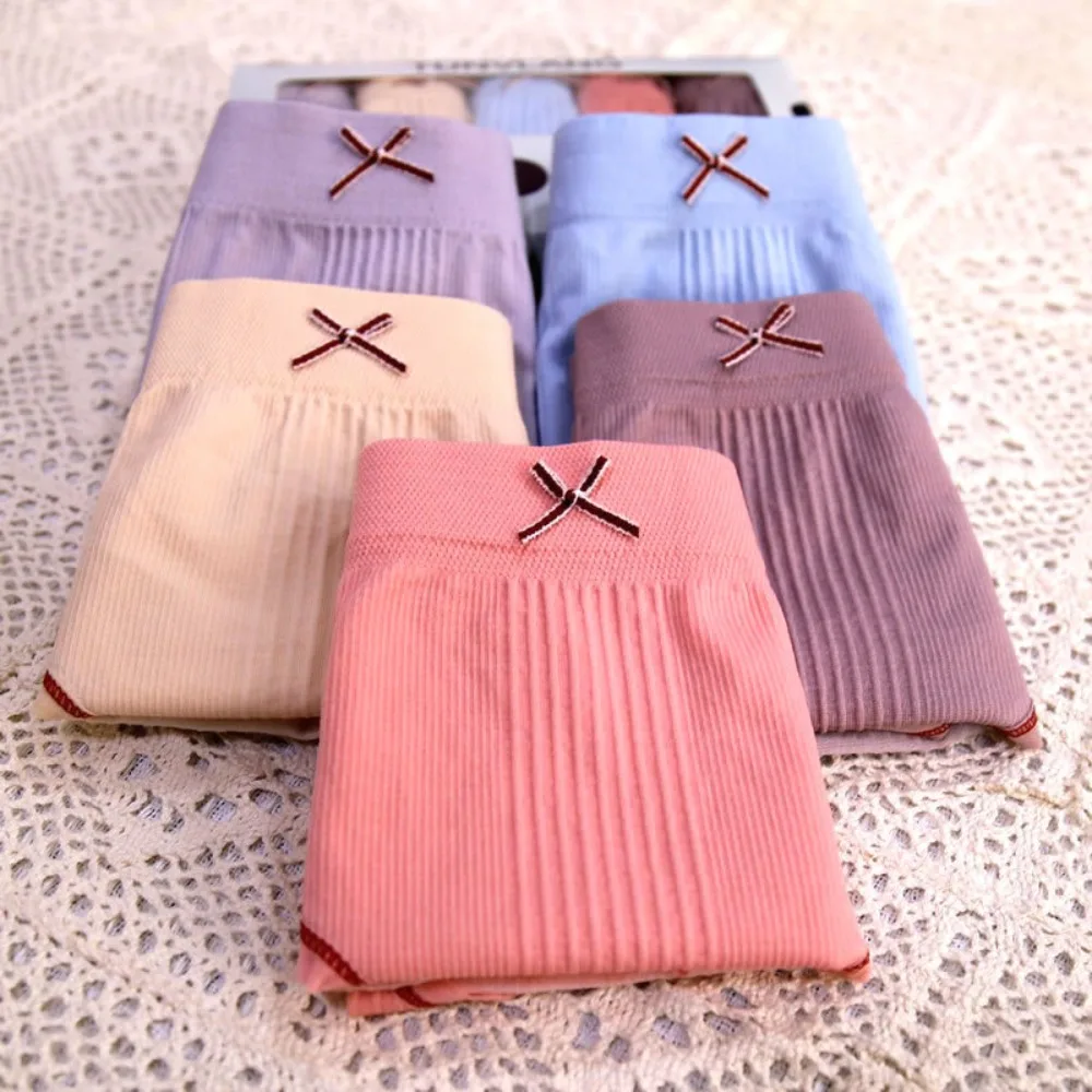 

Breathable 5Pcs/Box Underwear Seamless Solid Color Triangle Panty Bowknot Decoration High Elastic Boxed Women Briefs