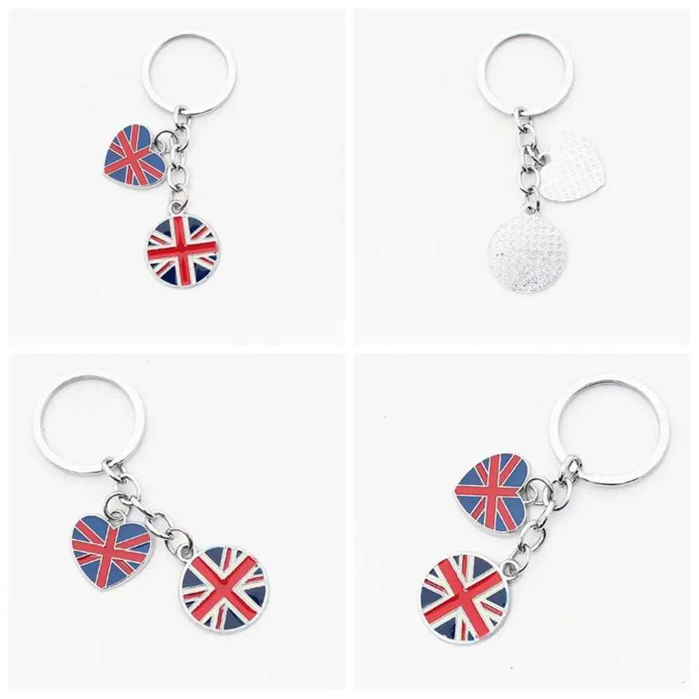 Metal Heart Pendant Union Jack Keyring GB British Flag