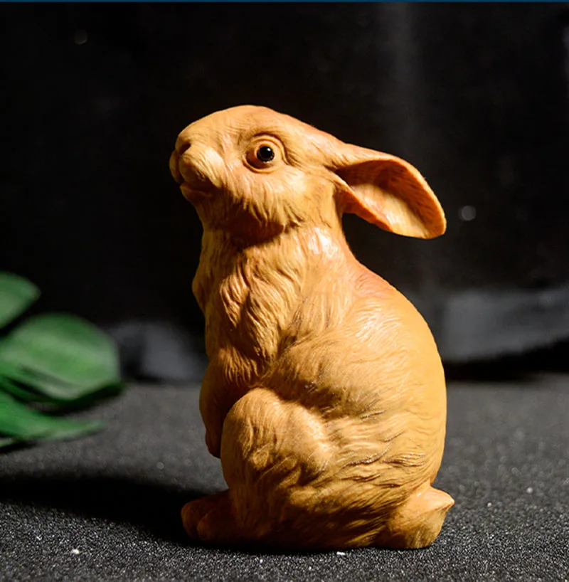 

8.5X4.7X5 CM Zodiac Rabbit Boxwood Figurine Carving Lucky Animal Statue Feng Shui Sculpture Collectible Ornament - #W180