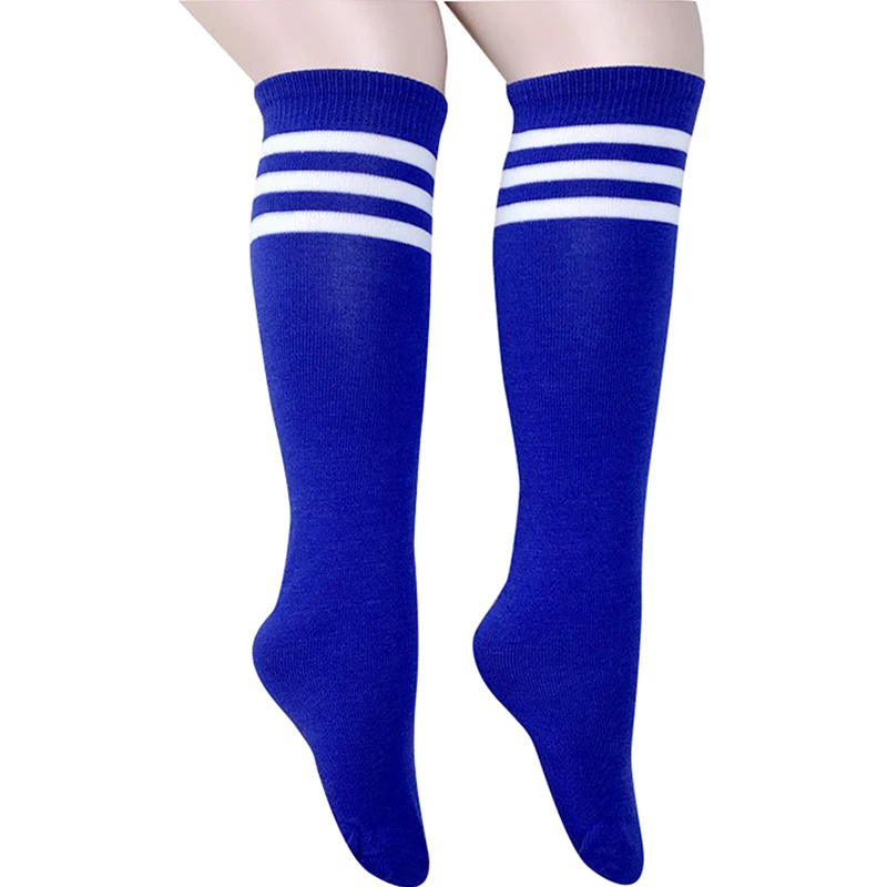 1 Pair Solid Striped Heelless Knee-High Football Socks Kids Legging Stocking Soccer Baseball Dance Cheerleading Sports Socks