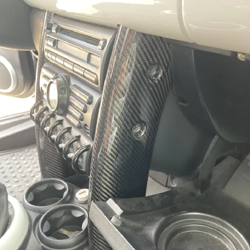 ミニクーパーr53用カーボンファイバーセンターコンソールピラー,光沢 