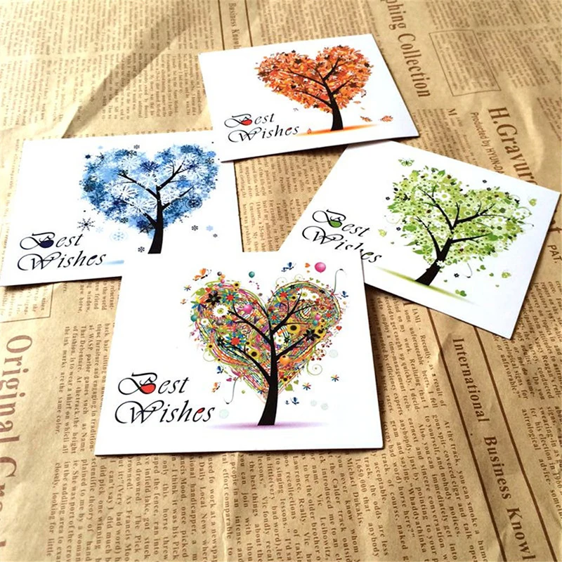50Pcs Gift Card Best Wishes Colorful Love Tree Birthday Greeting Cards Christmas Wedding Party Postcard Small Business Supplies