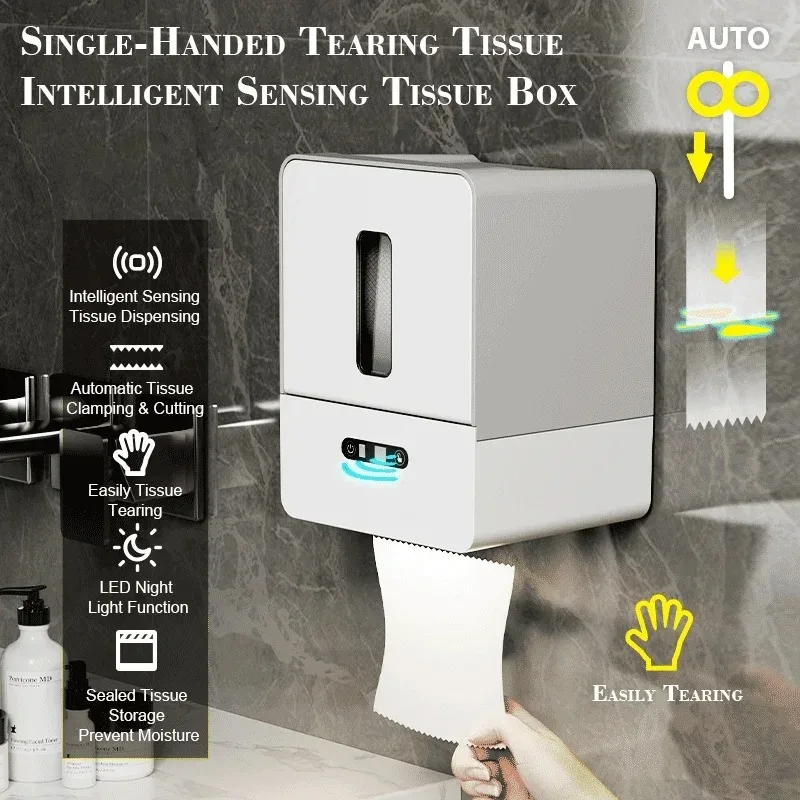 Toilet Paper Holder Tissue Box Tissue Dispenser Induction Toilet Paper Holder Automatic Wall Mounted Paper Roll Up Bathroom Accessories