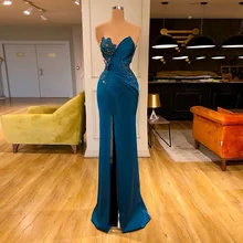 

UOSU Slit Mermaid Evening Dress Prom Gowns Sweetheart Sleeveless Beading Lace Applique Pleat Custom Size Wedding Party Dresses