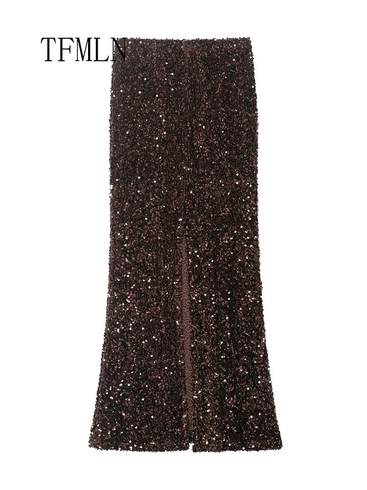 Elegant Sexy Sequined Slim Skirts For Women 2026 Spring Fashion Solid Evening Party Skirts Retro Female Christmas Clothing