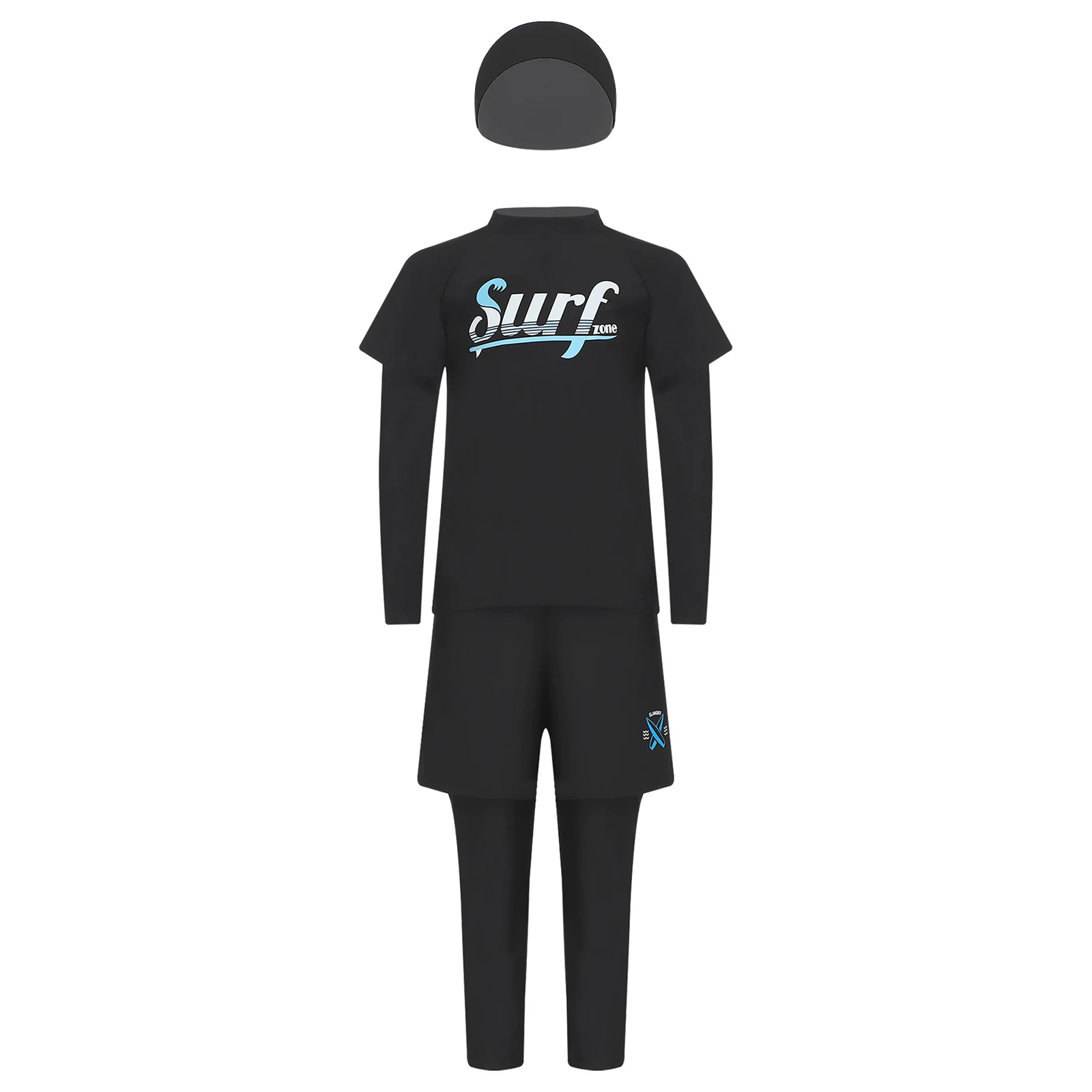 

3Pcs Kids Boys Teen Rashguard Sets Swimsuit Long Sleeve Swim Top with Double Layers Pants And Hat Beach Surfing Suit Wetsuit