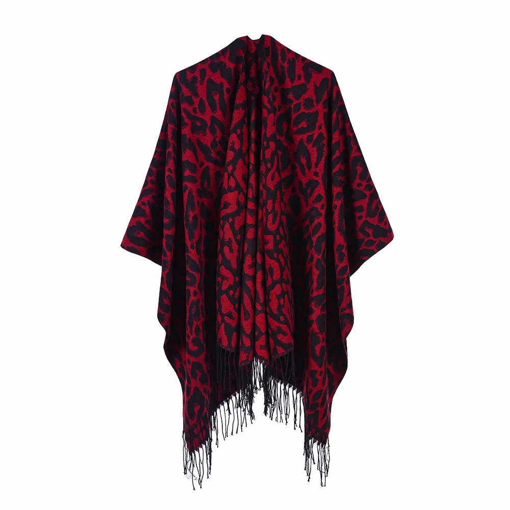 

Autumn Winter European American Street Women Scarf Versatile Warm Tassel Air conditioning room Shawl Lady Cloak Ponchos Capes 7