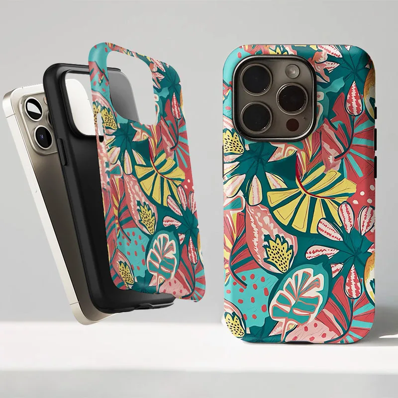 Colorful Plants Phone Case with 2-in-1 Film Shell