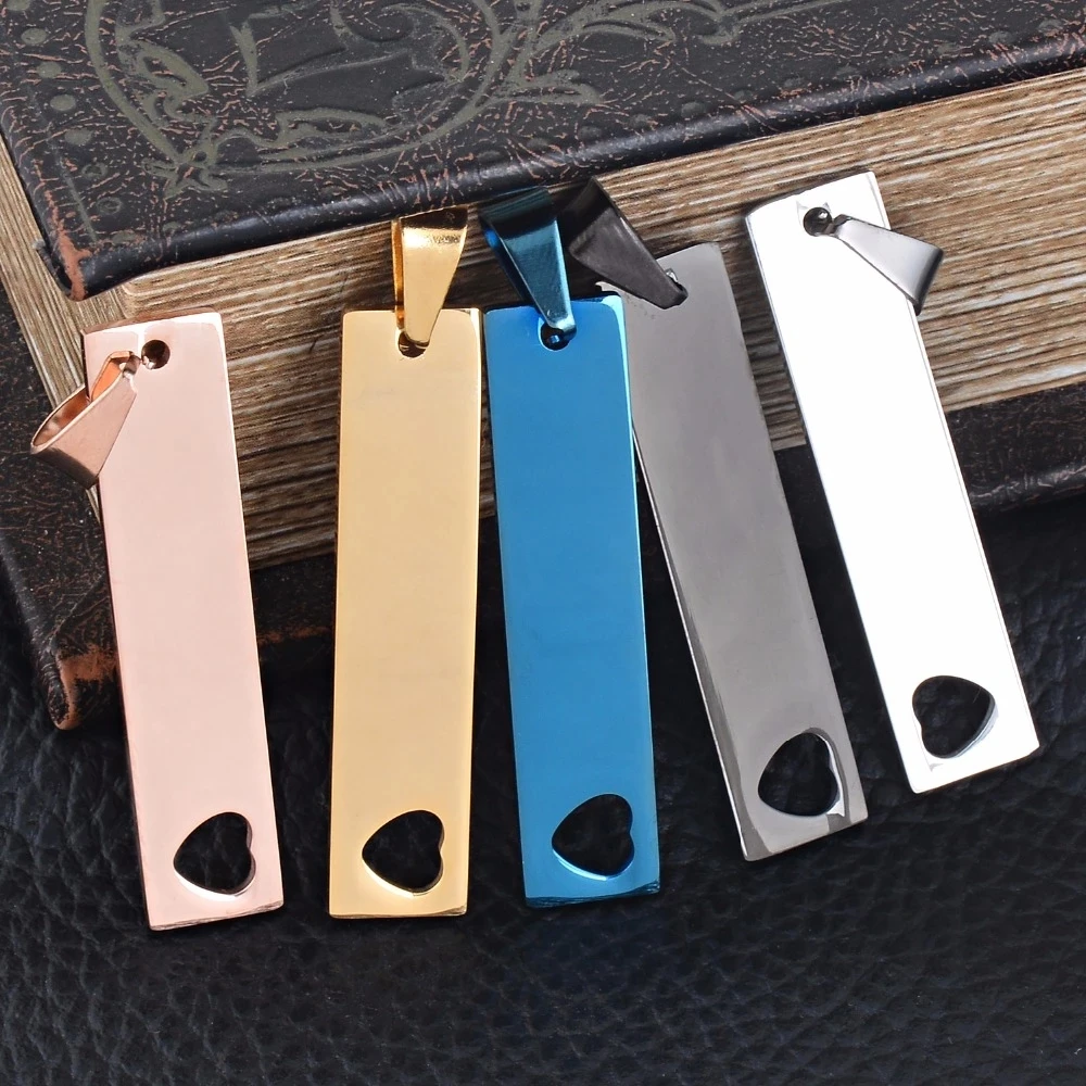 10Pcs 10X45mm Stainless Steel Rectangle Blank Love Heart Plate Tag Pendant For Making Necklace Gift Punk Jewelry Dropship