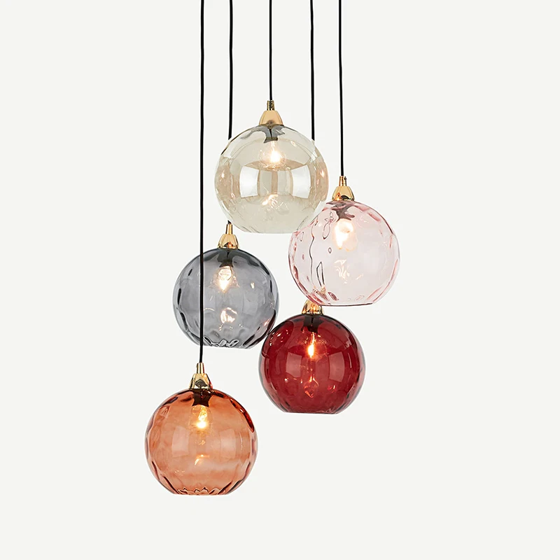 Фото Стеклянный шар, фотолюстра, разноцветная стеклянная лампа диаметром 20 см, розовая, Дымчатая, серая, синяя, зеленая Люстра для гостиной №1