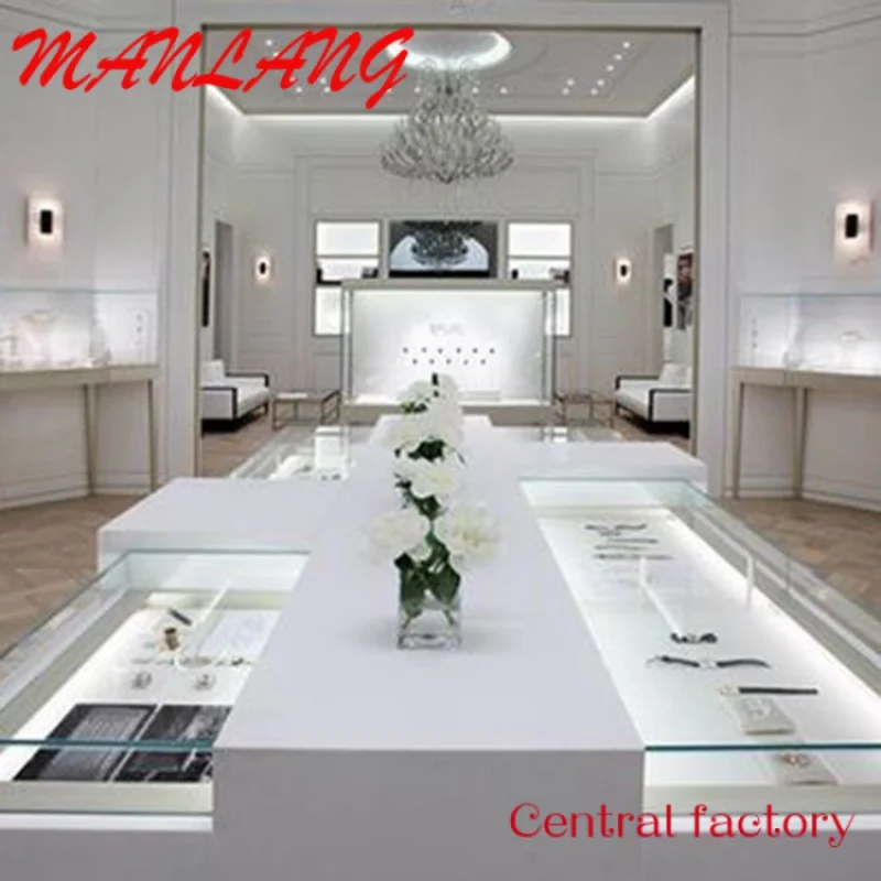 CustomTempered Glass Jewelry Showcase LED Lighting Jewelry Store Display Counter Fixtures Jewelry Shop Furniture