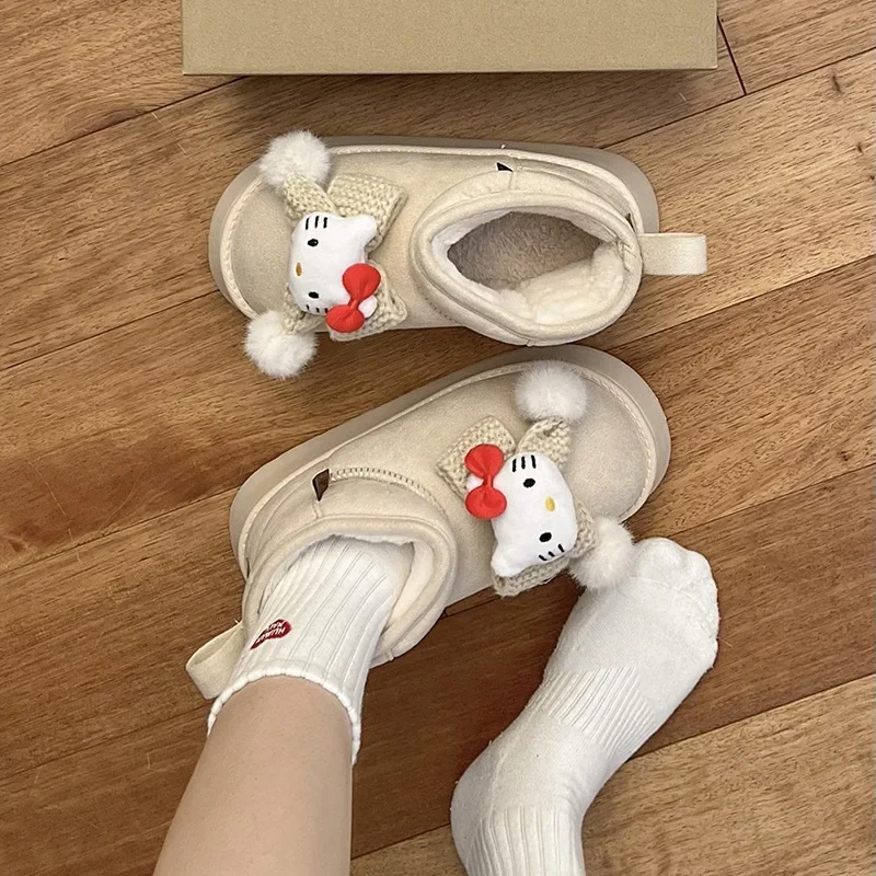 

Anime Kawaii Sanrio HelloKitty Snow Boots Cartoon Winter Cotton-padded Shoes Thick Money Non-slip Plush Keep Warm Wear Outside
