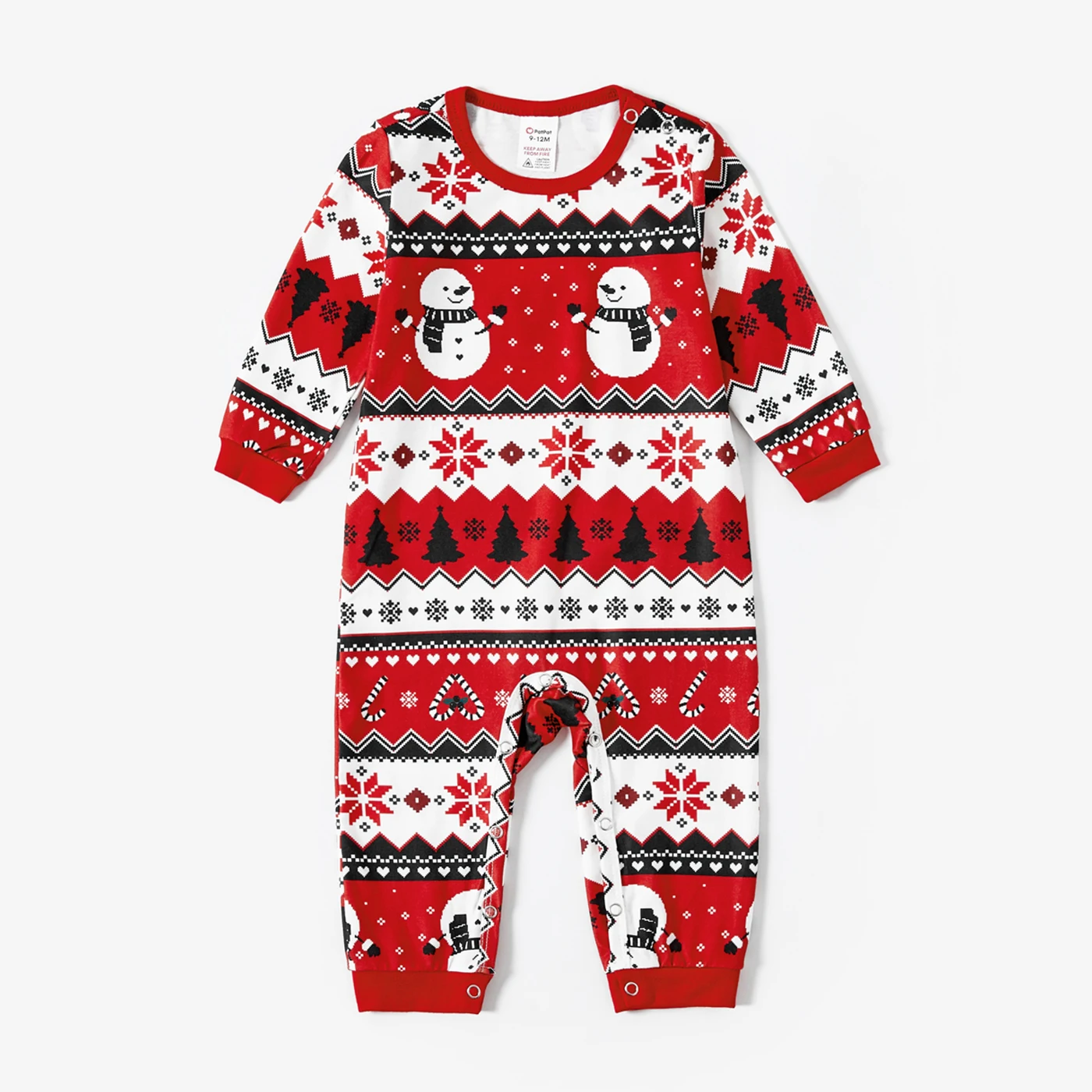 thumbnail image 3 of Conjuntos de pijamas a juego para toda la familia con estampado de letras navideñas y muñecos de nieve (resistentes al fuego), 3 of 5
