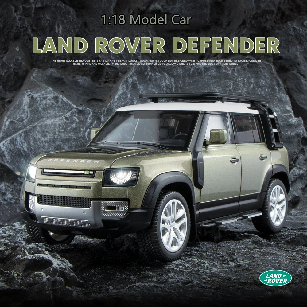 

New 1:18 Large Land Rover Defender Alloy Car Model Simulation Sound And Light Pull Back Toy Car Boy Collection Decoration Gift