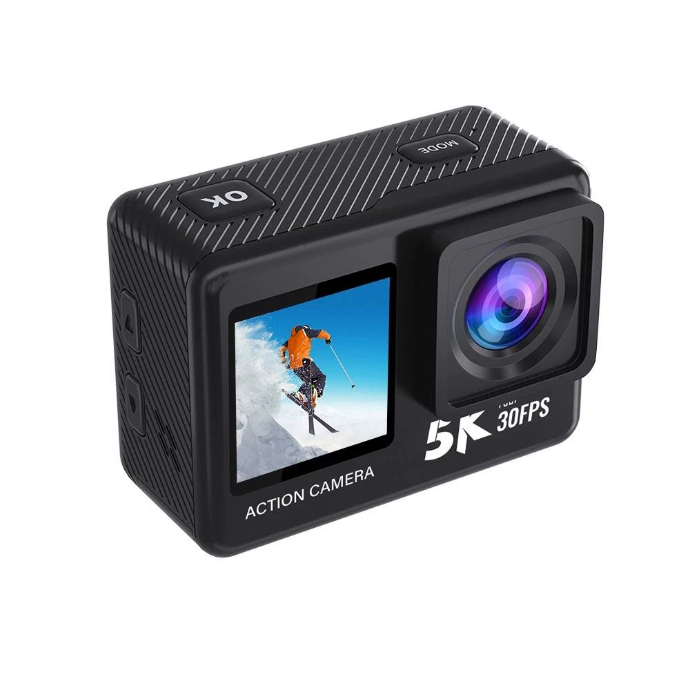 NCZOBOE 액션 카메라 5K 30FPS EIS 48MP Wi-Fi 듀얼 스크린 170도 8배 줌 프리 레코드 30M 방수 스포츠 카메라