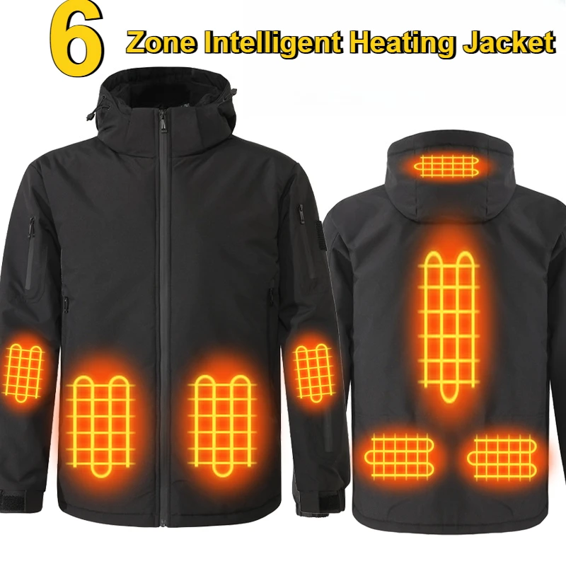 USB Heating Jacket Men 6 Zones Electric Heated Waterproof Windbreaker Coat Autumn Winter Warm Zippered Parka Male Big Size 7XL