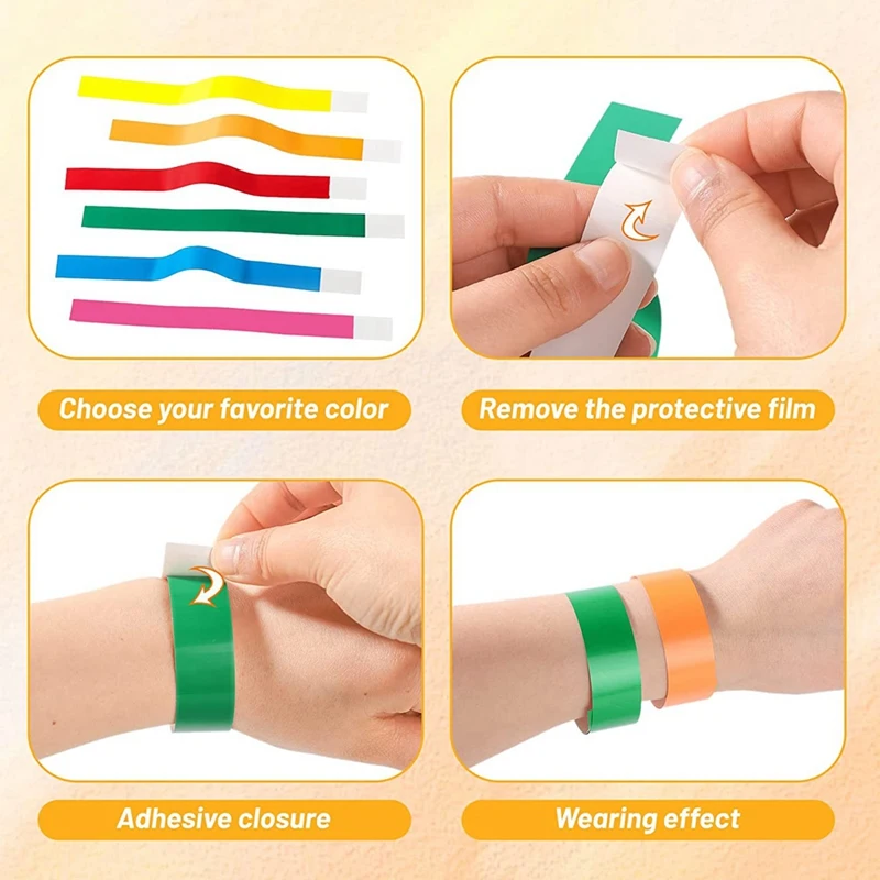 Colored For Events Wrist Bands Paper Bracelets Waterproof Arm Bands For Events Adhesive Party