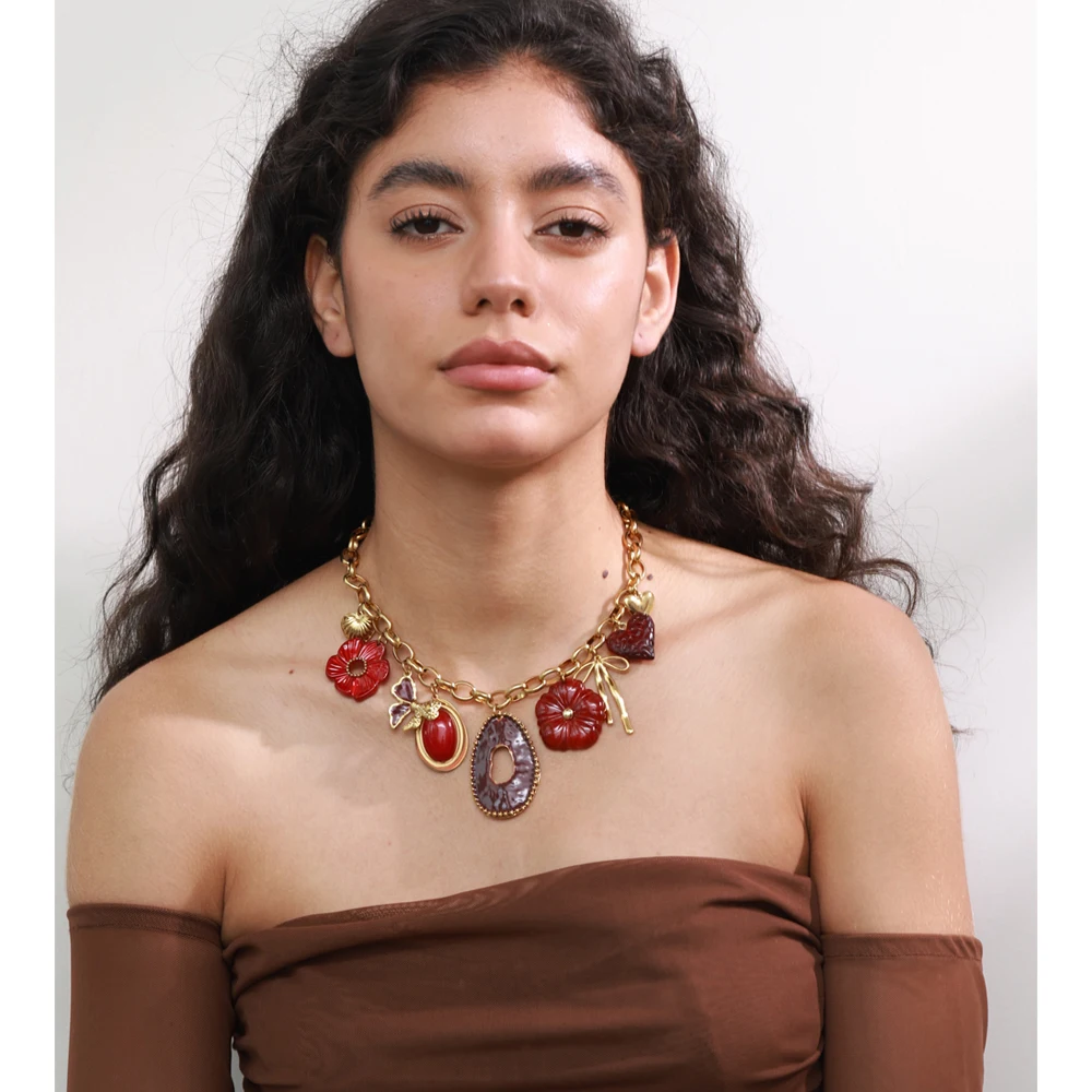 Yhpup Jewelry Necklace Resin Flower Pendant