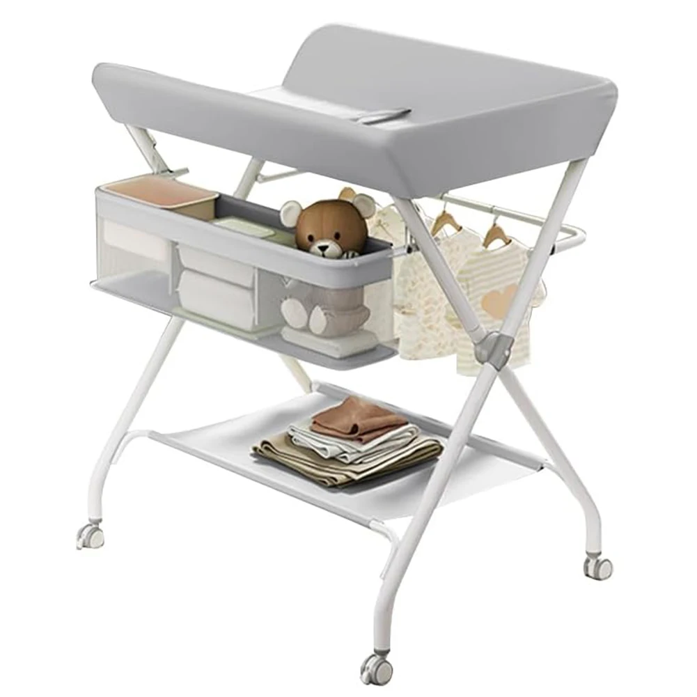 Table à langer pliante Mobile, Station à langer avec panier de rangement, Table à langer pour le changement de couches, pour nouveau-nés et tout-petits