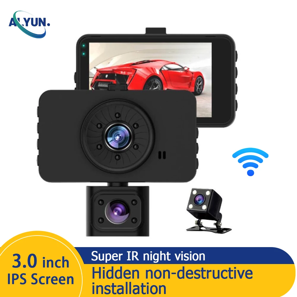 

3Inch IPS HD 1080P Car Dvr 3Cameras Hidden Lens Auto Dash Cam Front Inside Rear WIFI IR Night Vision Wide Angle Video Recording