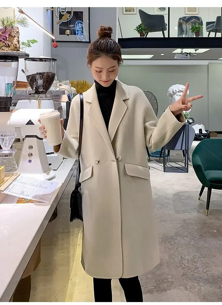 Fashionable 2023 Medium-length Woolen Jacket For Women Loose-fit Camel Color Korean Style Overcoat Trendy Autumn Winter