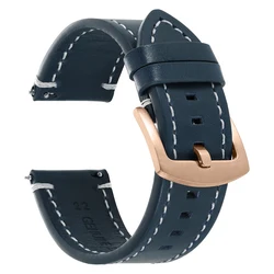 Vintage Brown Oil Wax Leather Watch Band - Thick Stitched Cowhide Strap for Men with Quick Release (Blue - REGD)