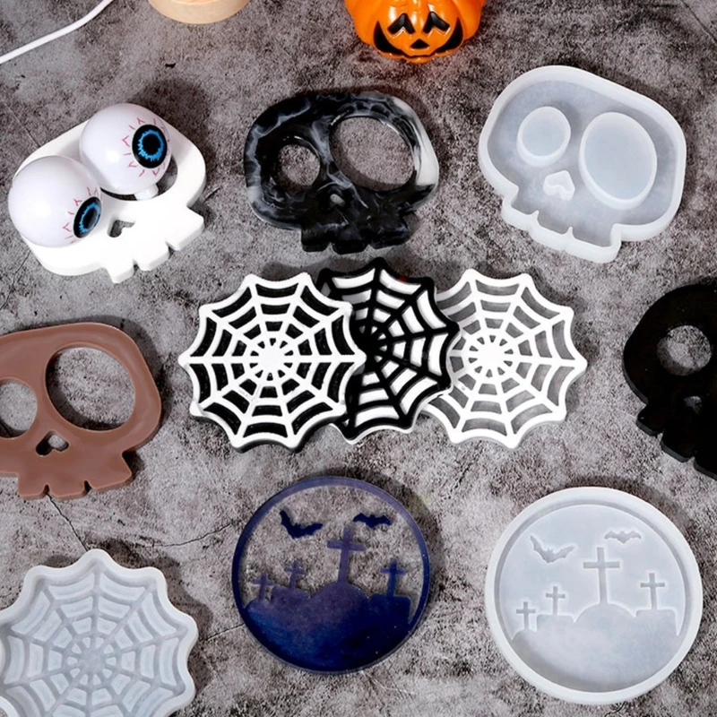 

Diy Homemade Mold Coffee Cobweb Skull Graveyard for Creative Silicone Mold Crystal Placemat Mold for Diy Drop Shipping