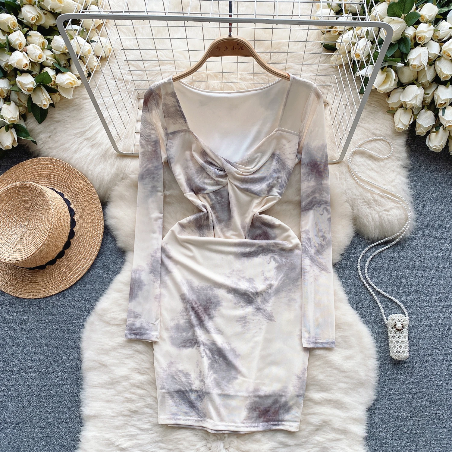 

French Retro Palace Style High-end Floral Dress for Women Autumn Twisted Square Neck Design Pure Lust Hot Girl Short Skirt Llyge