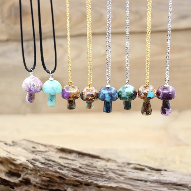 Reiki Healing Imperial Jaspers Mushroom Pendants: Vibrant Natural Gemstone Charms