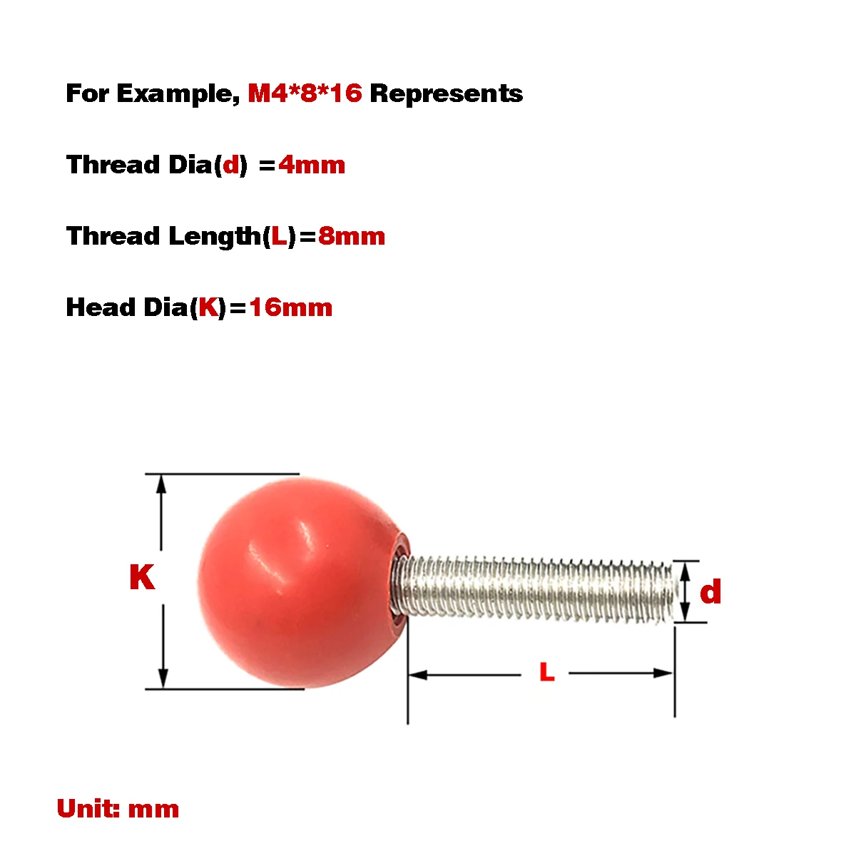 

304 Stainless Steel Ball Handle Screw / Bakelite Plastic Bolts M4-M10