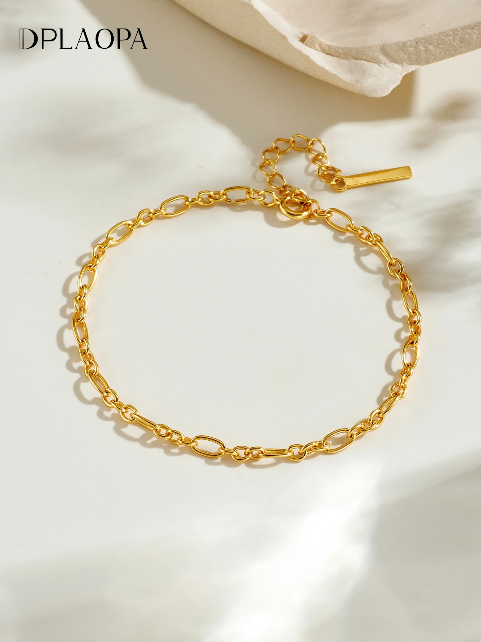 DPLAOPA 925 Sterling Silver Gold Line Chain Bracelet Necklace Jewelry Set Women Casual Fashion Advanced Party Jewelry Gift