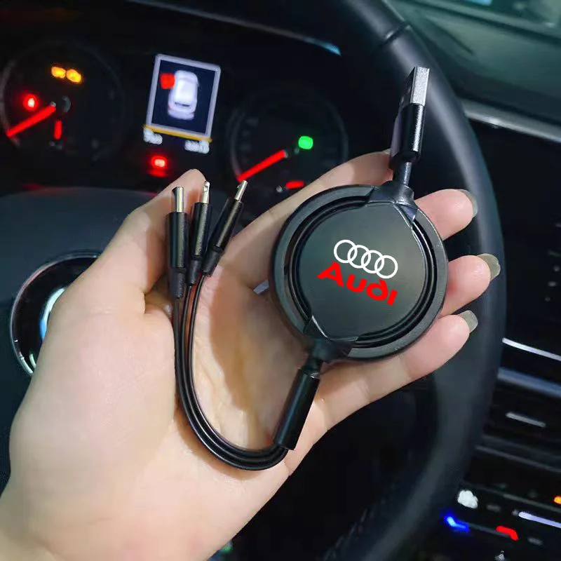 Car Phone Charger Three-in-one Fast-charging Cable for Audi A1 A2 A3 A4 A5 A6 A7 A8 Q1 Q2 Q3 Q4 Q5 Q6 Q7 Q8 iPhone USB Data
