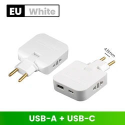Universal Travel Adapter with 180° Rotatable Power Conversion (White EU AC)