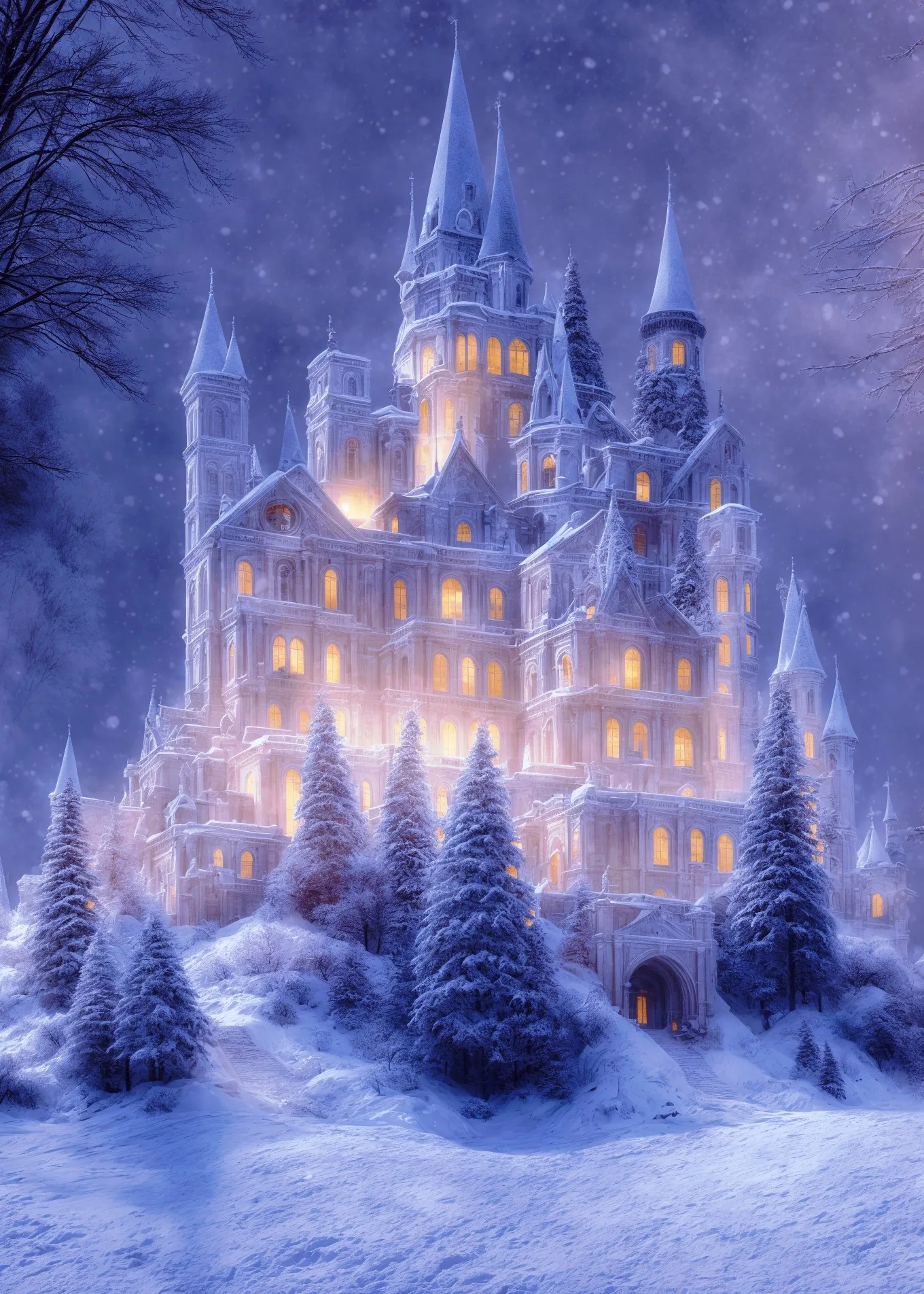 Princess Castle Palace Frozen Ice Tree Fondali Invernali Computer Print Forniture Per Feste Sfondi Per Studio Fotografico