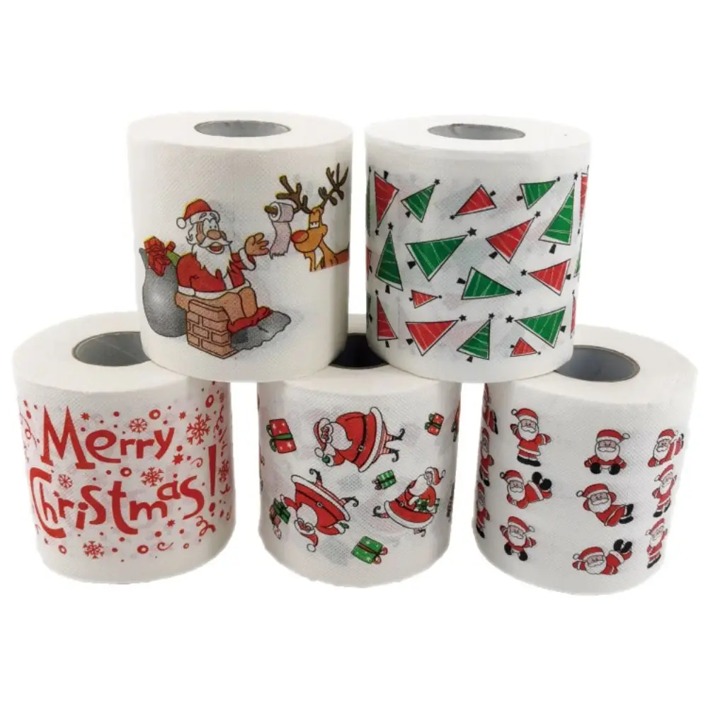 10*10cm Christmas Toilet Paper Santa Claus Printed Decor Tissue Roll Napkin