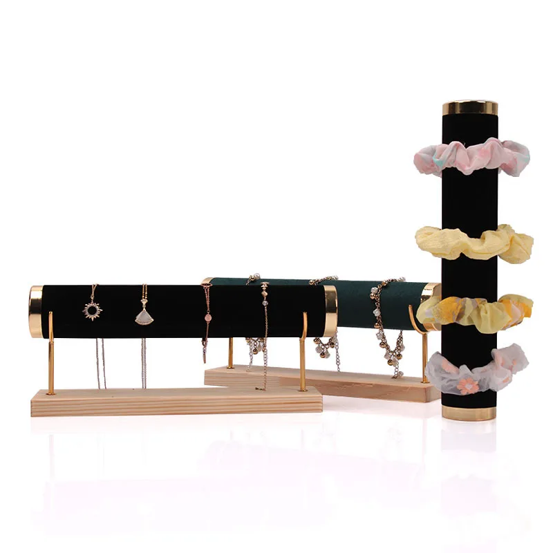 Velvet Bracelet Rack Jewelry Hard Bangle Necklace Display Stand Holder Jewelry Portable Chain Watch T-Bar Display Stand