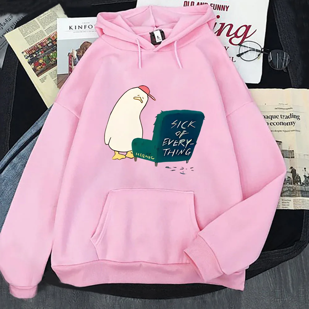

Anime I'm Sick of Everything Hoodie Cartoon Duck Sweatshirt Funny Winter Women Clothes Y2k Pullover Fleece Men Clothing Unisex