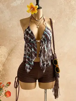 Summer New Women's Camisole Fashion Clubwear Party Beach Female Halter Top Sexy Cardigan Backless See Through Mesh Knitted Vest 1