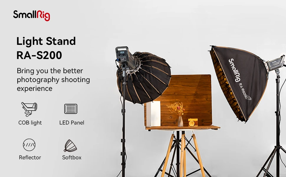 RA-S200 Light Stand for Photography Lightweight Light Stand for COB Lights, Refl