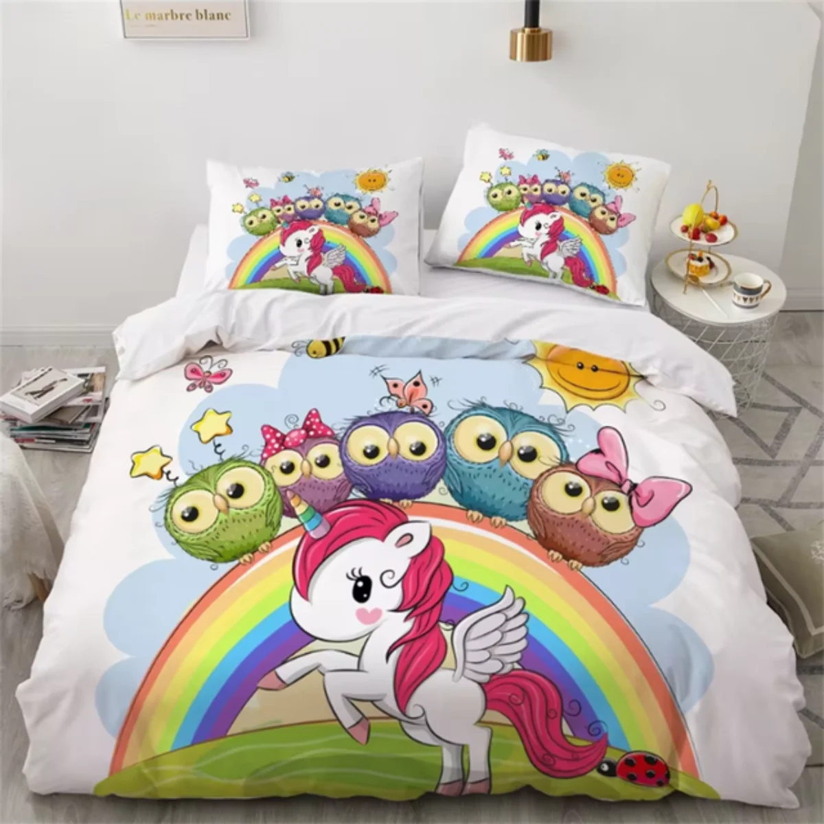 Rainbow Unicorn Bedding Sets Cartoon 3D Digital Printing Duvet Cover Sets Suitable for Bedroom Unicorns and Rainbows Bed Linen 4
